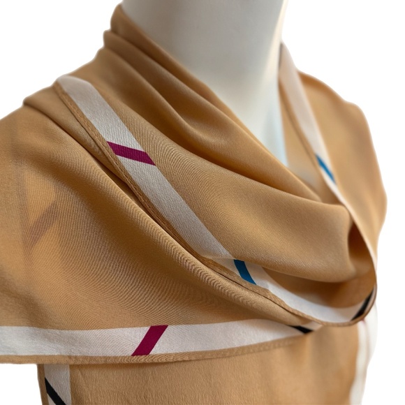 Albert Nipon 100% Silk Scarf – Camel with Border Stripe - Picture 3 of 9